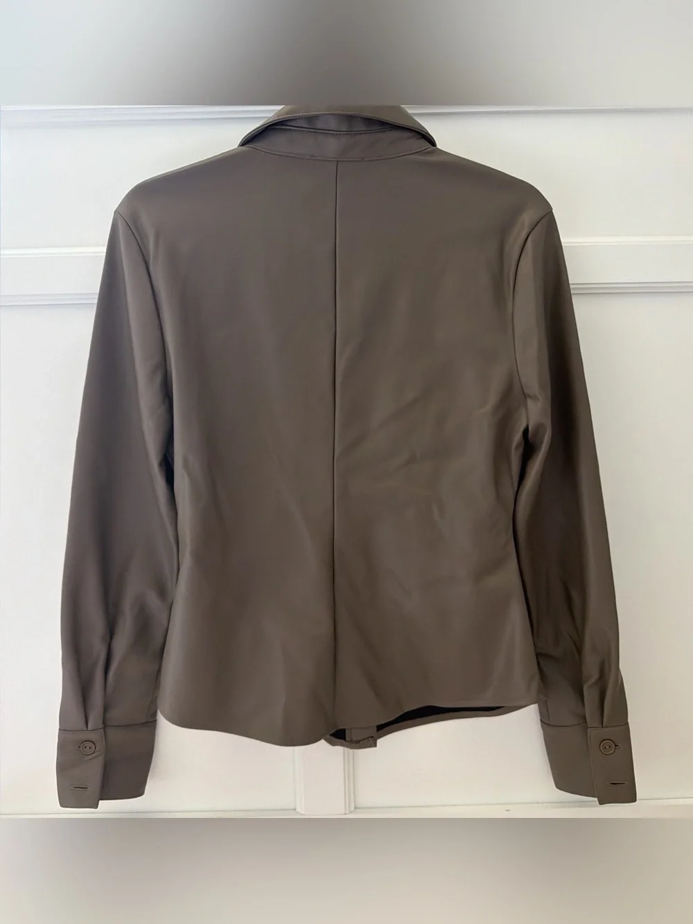 RD Style Taupe Ruched Button-Down leather like Shirt